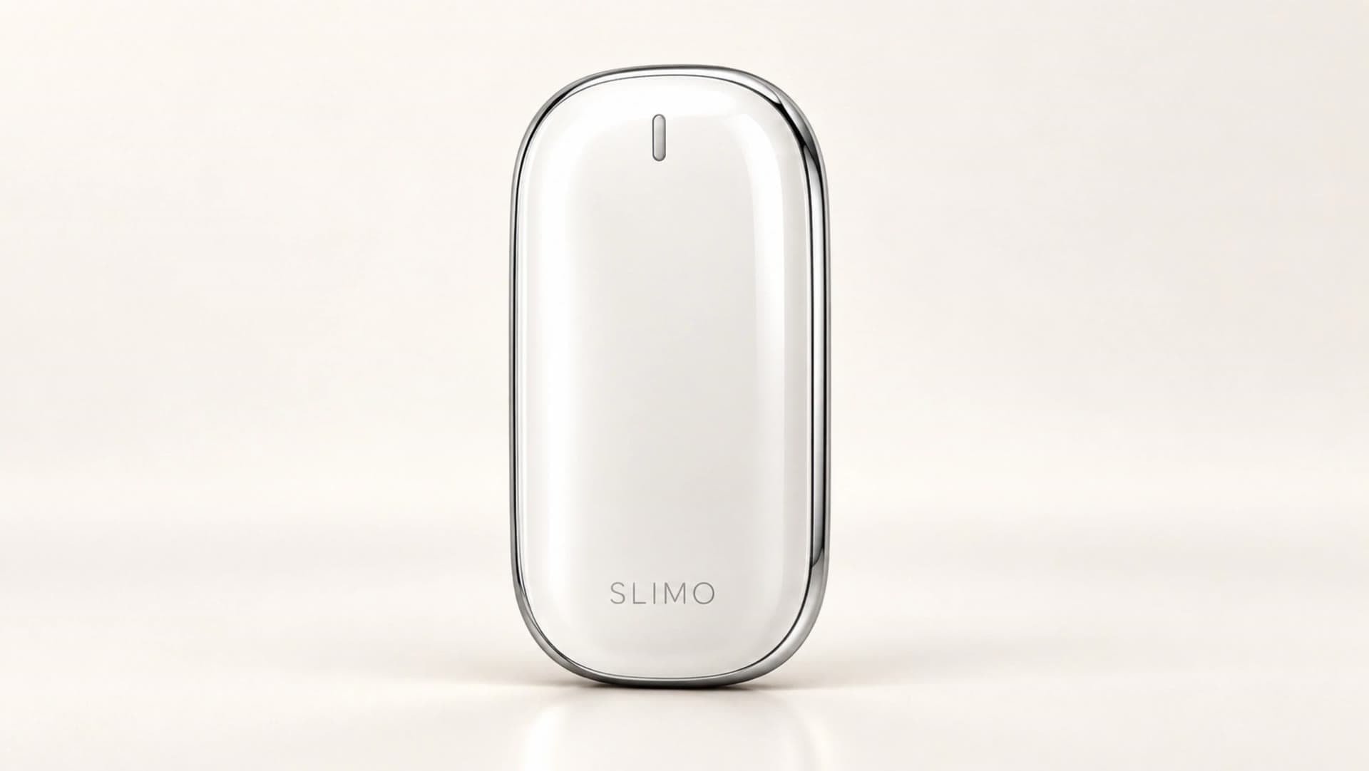 SLIMO Clip — biały klips z metalową ramką obracający się na jasnym tle